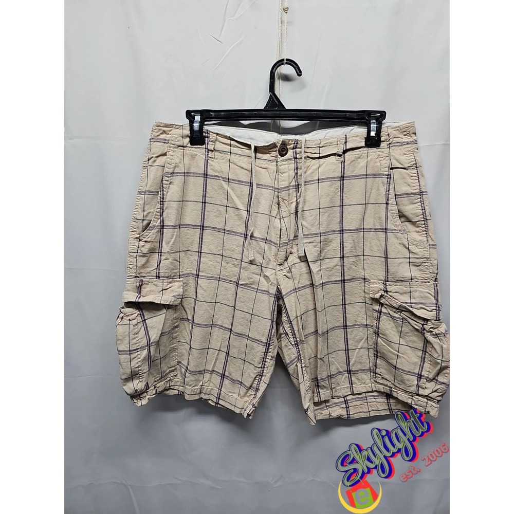 OTB Men's Plaid Drawstring Cargo Shorts Inseam 10"‎ Ramie Cotton Size 36